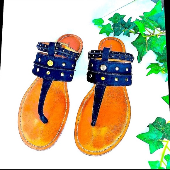 Tommy Hilfiger Shoes - Tommy Hilfiger Gold Stud Navy and Tan Linnea Sandals